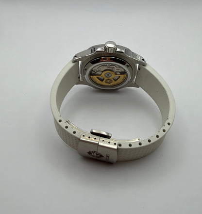 STOIC The Aether Aqua: Exhibition caseback and white strap