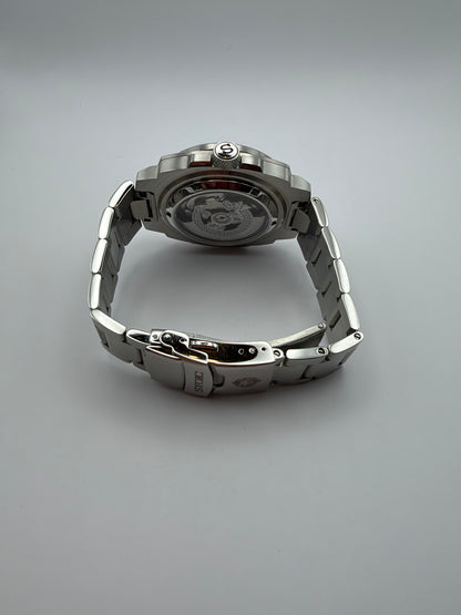 Vigor Dragonsteel Edition rear view showing a decorated display caseback and silver-tone bracelet clasp.